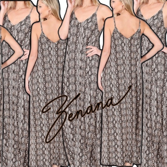 LAST ONE Python Print Cami Maxi Dress with Pockets - Picture 2 of 8